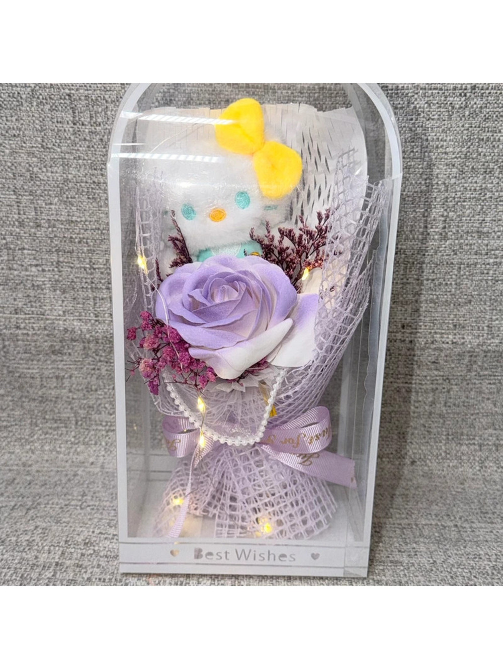 Hello Kitty Plush Lavender Rose Bouquet LED Light Up Gift Box